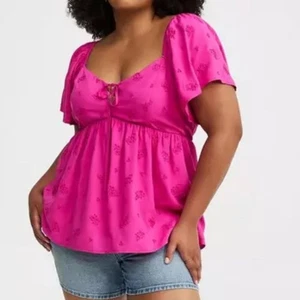 Torrid L Neu mit Etikett Schößchen Challis Oberteil zum Binden 2X rosa - Bild 1 von 10