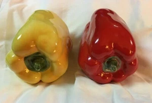 VINTAGE CERAMIC PEPPER  Red and Yellow SET OF 2 1960'S EUC - Picture 1 of 9