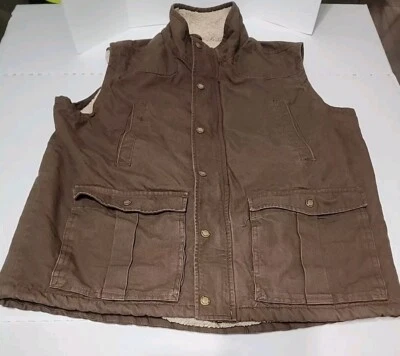 Chaleco forrado Outdoor Life Sherpa marrón para hombre grandes cremalleras y broches de presión con 4 bolsillos delanteros Foto 1 de 4