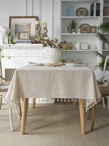 Universal Linen Solid Color Rectangular Tablecloth Fringe Decoration Table - Picture 1 of 12