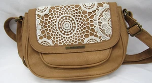 Volcom True To This Tan Leather Doily Lace Purse Shoulder Crossbody bag - Picture 1 of 11
