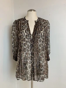 Joie Leopard Animal Print Silk Sheer 3/4 Sleeve Blouse Tunic Top Boho S - Picture 1 of 14