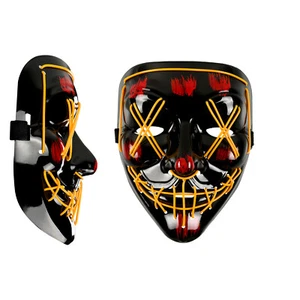 3 Modes Halloween LED Glow Mask EL Wire Light Up The Purge Movie Costume Party - Picture 1 of 37