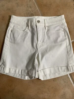 White House Market WHBM Womens White Denim Cuffed THE SHORT 5" Inseam Size 0 - Image 1 of 4
