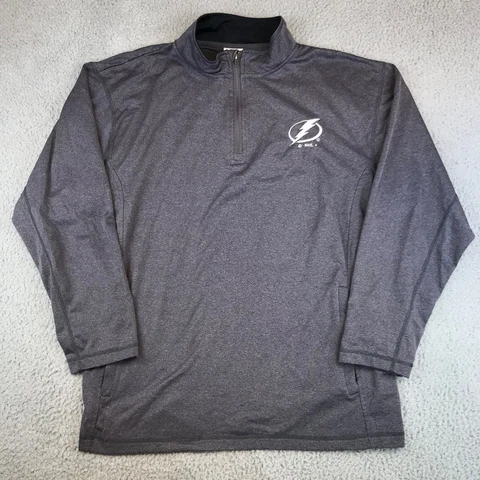 Tampa Bay Lightning Sweater Men's Large Gray 1/4 Zip Pullover NHL Mock Neck Cover