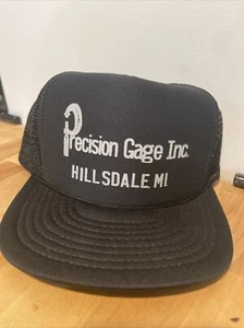 Vintage 80s Precision Gage inc. Trucker Hat Adjustable Black Mesh Snapback Rare - Picture 1 of 8