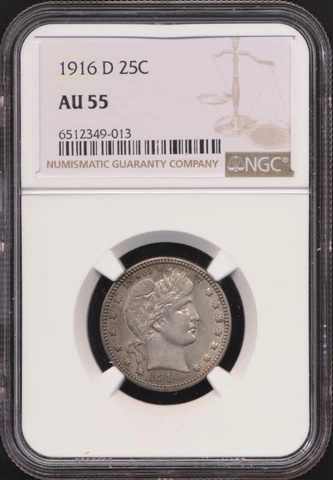 1916-D Barber Quarter NGC AU 55 *Original Patina w/Abundant Mint Luster!* Cover