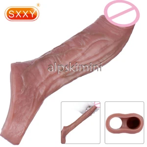 Penis Sheath Male Bigger Sleeve Girth Reusable Condom Extender-Enlarger-Enhancer - Picture 1 of 39