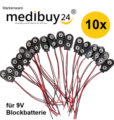 MEDIBUY24 Batterieclip 9V Block Batterie Clip Halter Anschluss Kabel Blöcke Stecker 10x