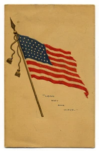 Postal 1901/1907 45 estrellas bandera americana en relieve patriótica larga mayo ondear - Imagen 1 de 2