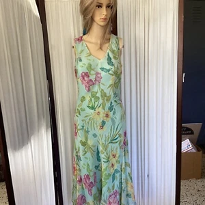 VESTIDO DE COLECCIÓN CHADWICKS 100% SEDA ESTAMPADO AGUA/FLORAL VERANO MEDIA PANTORRILLA TALLA 8P - Imagen 1 de 10