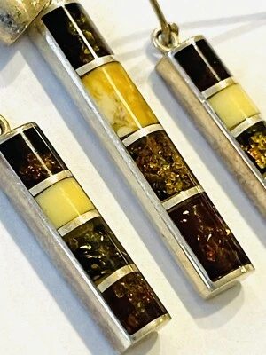 Juego de pendientes colgantes y colgantes de ámbar y plata de ley Foto 1 de 4