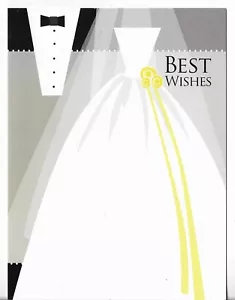 NEW LEANIN' TREE Wedding Card approx 5.5x7" Best Wishes Wedding Dress & Tuxedo - Picture 1 of 3