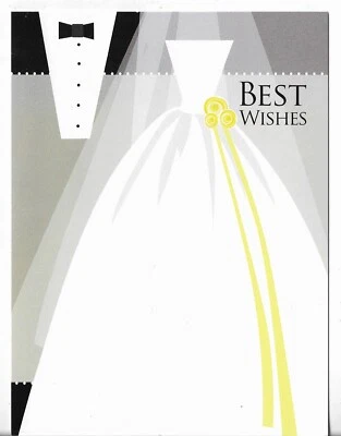 NEW LEANIN' TREE Wedding Card approx 5.5x7" Best Wishes Wedding Dress & Tuxedo - Image 1 of 3