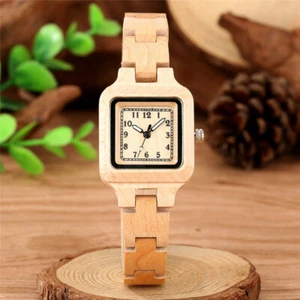 Casual Nature Wood Women's Wooden Quartz Analog Wrist Watch Small Bamboo Band - Picture 1 of 14