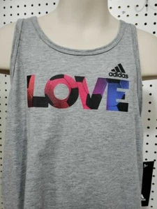 NWT Girls Youth Adidas Gray Tank Top Love soccer theme Free Shipping - Picture 1 of 2