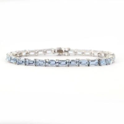 Natürlich Smaragdschliff Aquamarin Edelstein 925 Sterlingsilber Tennis Armband - Bild 1 von 4