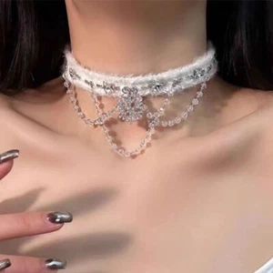 Tassel Women Plush Choker Crystal Snowflake Rhinestone Necklace   Winter - Afbeelding 1 van 12