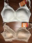 2 Warner's Bras Wirefree White & Nude Lace Escape Contour All Day Comfort