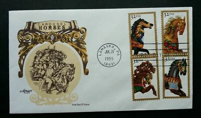 [SJ] USA Carousel Horse 1995 Children Playground Toys Funfair 旋转木马 (stamp FDC) - Image 1 of 4