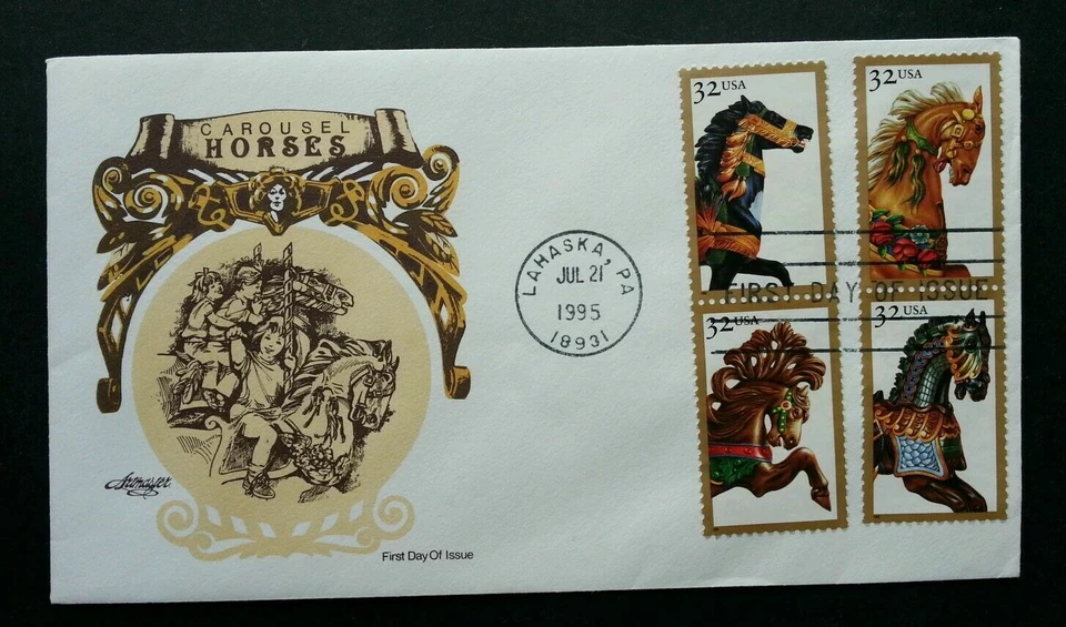 [SJ] USA Carousel Horse 1995 Children Playground Toys Funfair 旋转木马 (stamp FDC) - Image 1 of 4