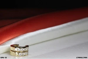 STERLING SILVER 10K GOLD PLATED SOLID HUGGIE HOOP CZ EARRINGS-7STONES EACH! 15MM - Bild 1 von 5