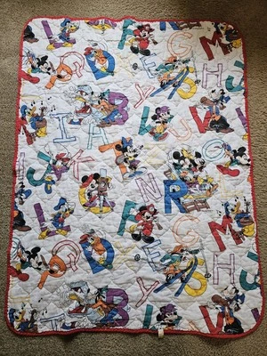 Manta de bebé vintage DUNDEE acolchada Disney Mickey ABC hecha en EE. UU. mezcla de algodón Foto 1 de 4