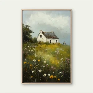Serene Countryside Scene White Cottage Poster Premium Quality Choose Your Size - Picture 1 of 4