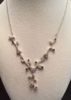 "Collar de plata esterlina ilimitado floral rosa y azul circonita cúbica y caída 16-18""" Foto 1 de 4