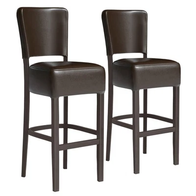 2er-SET LUCA | Gastro Barhocker | Leder | Holz | Braun | mit Lehne | Gastro B... - Bild 1 von 4