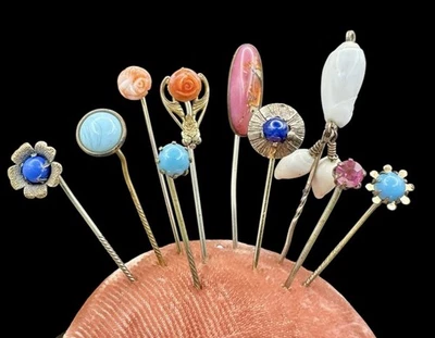 Lote de 10 prendedores de palo antiguos y de colección estrella zafiro coral? Art Glass Seashell GF + Foto 1 de 4