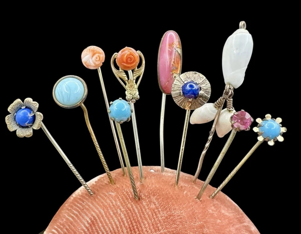 Lote de 10 prendedores de palo antiguos y de colección estrella zafiro coral? Art Glass Seashell GF + Foto 1 de 4