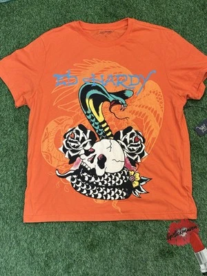 Camiseta Ed Hardy Rosa Cobra Camiseta Grande Naranja Azul Letras Nueva con Etiquetas Camisa Gráfica Foto 1 de 4