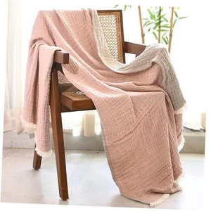  100% Cotton Reversible Boho Throw Blanket, Grey & Pink 50" X 60" Blush & Smoke - Picture 1 of 7