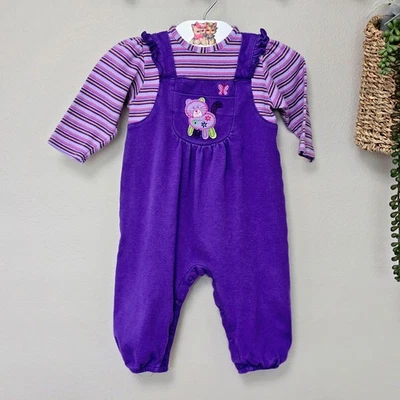 🐱 Mameluco Overall Y2K Okie Dokie 12M | Conjunto de una pieza mariposa gatito púrpura Foto 1 de 4