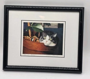 Katze im Basilikum Topf signiert und nummeriert Kunstdruck Drew Strouble "Basil Buddy" - Bild 1 von 11
