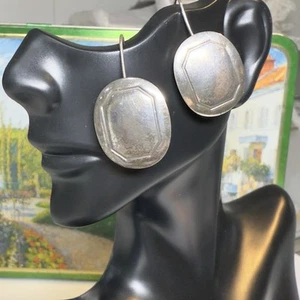 Sterling Modernist Vintage Mexican Silver Dangle Earrings Geometric Design - Picture 1 of 5