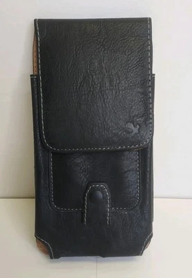 Universal Leather Cell Phone Case Holster w Belt Loop Metal Clip 6.5"×3.5" BLACK - Image 1 of 4