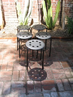 5 IKEA Stools  Marius stackable Kitchen Breakfast Bar Dining Stools BLACK - Image 1 of 2