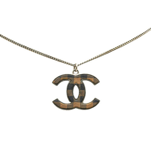 Collana CHANEL CC logo a quadri 24" tono argento B11C originale #3463