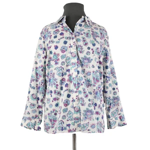 Talbots NEW $60 Sz 3X White Purple Multi Color Floral Button 100% Cotton Top - Picture 1 of 21