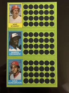 1981 rasguño de béisbol Topps Mike Schmidt/Warran Cromartie/Dave Concepción Cortesía - Imagen 1 de 4