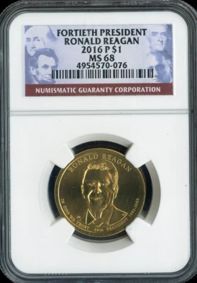 2016-P Ronald Reagan Dollar NGC MS68 Business - 40th U.S President - Image 1 of 2