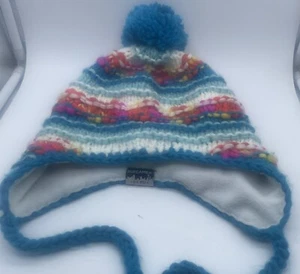 Screamer Knit Beanie Hat Pompom Ear Flap Ties Colorful Fleece Lined Fair Trade - Picture 1 of 7