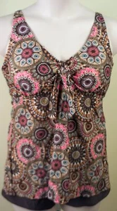 Ladies Brown Pink Paisley Tankini Top & Boy Shorts 2 Piece Swimwear Size XL - Picture 1 of 3