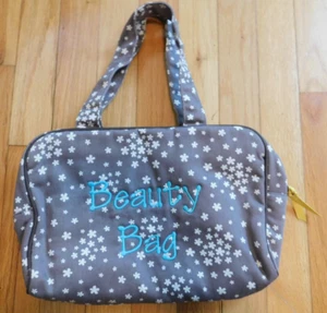 New Thirty-One Brown & White Cosmetic Makeup Case,  "Beauty Bag" Embroidery - Picture 1 of 3
