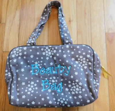 New Thirty-One Brown & White Cosmetic Makeup Case,  "Beauty Bag" Embroidery - Image 1 of 3
