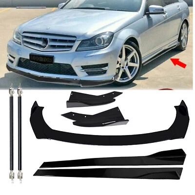 Front Bumper Lip Spoiler Splitter Side Skirt For Mercedes Benz W204 Glossy Black - Image 1 of 4