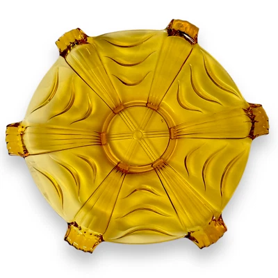 Vintage large amber depression pressed glass platter plate with SELENIUM UV GLOW - image 1 of 3