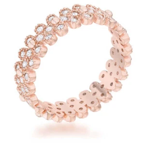 Clara 1ct CZ Rose Gold Textured Bezel Set 5 mm Wide Eternity Ring Size 8 - Picture 1 of 9
